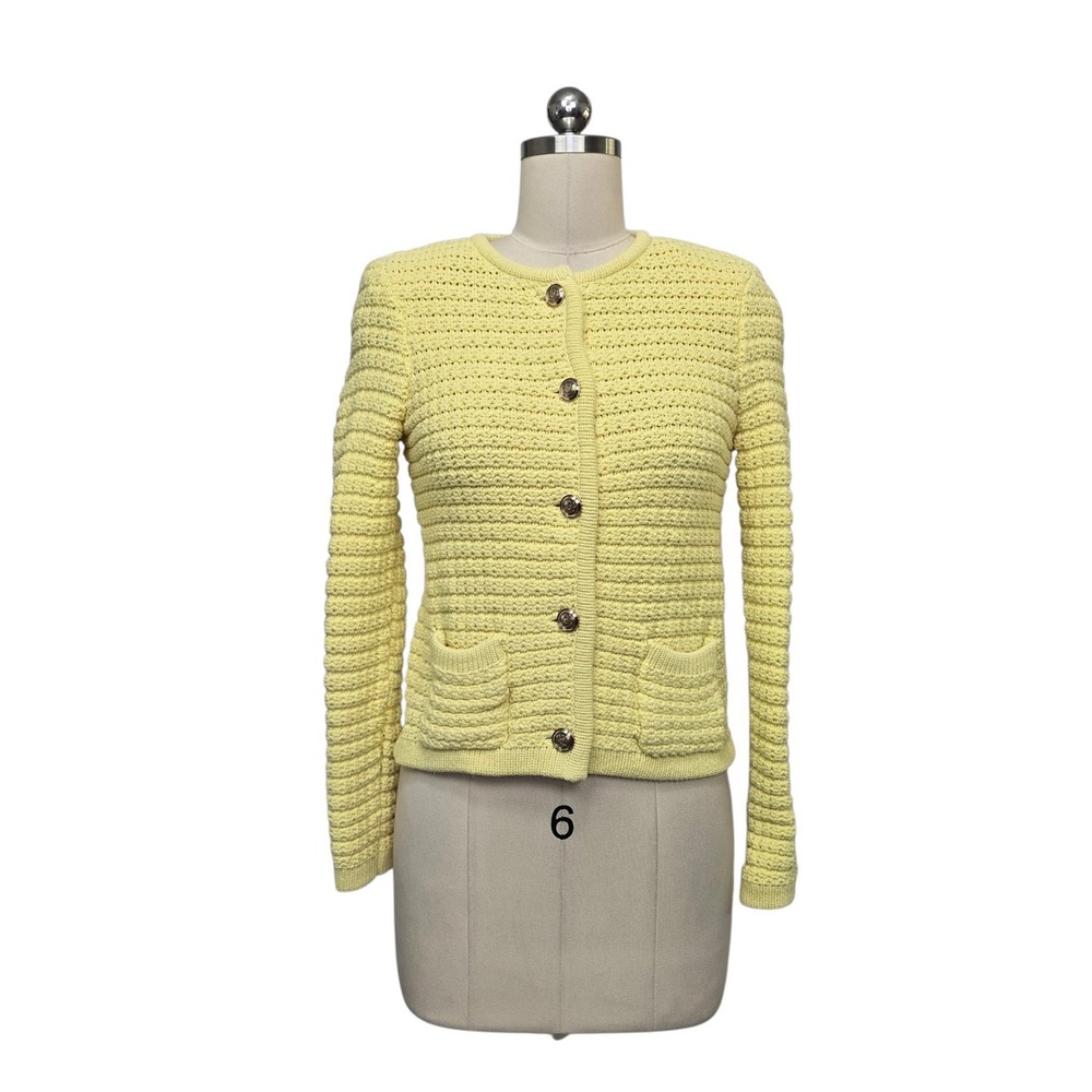 House of Harlow 1960 Womens Butter Yellow Textured Knit Button Front Cardigan XS
